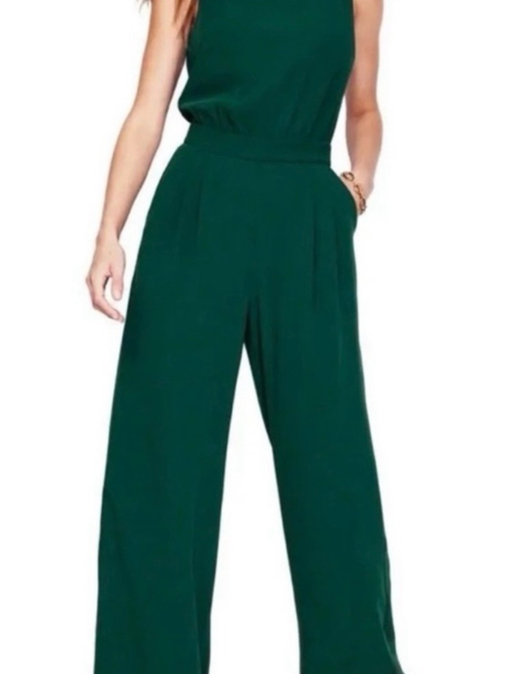 Boden Dark Green Sleeveless Wide-Leg Jumpsuit